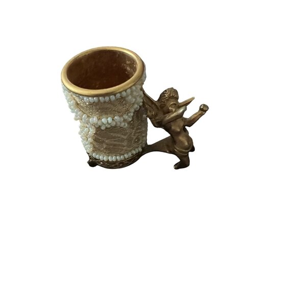 Vintage Gold Gilt Brass Ormolu Seed Pearls Cherub Toothpick/Lipstick holder - Picture 6 of 6